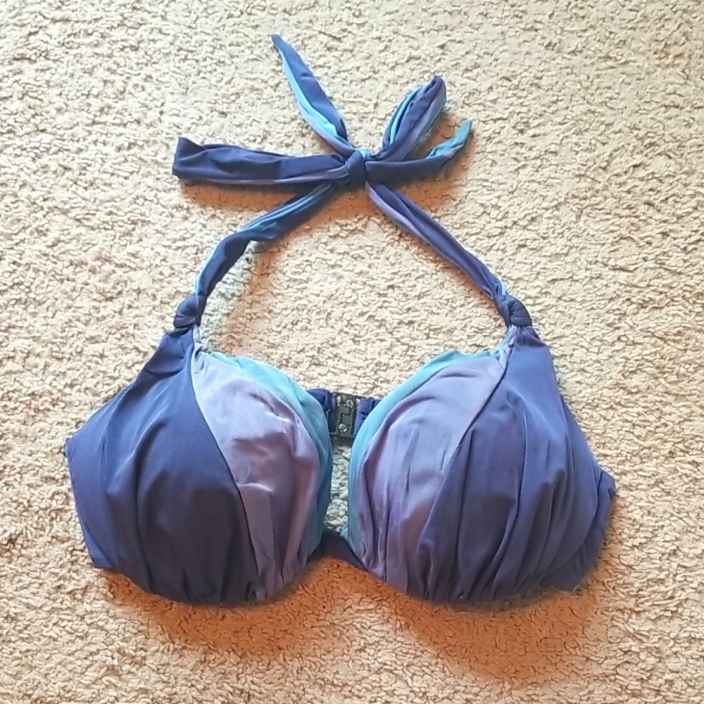 H&M Blue Halter Bikini Top, Underwire, Size 34D
